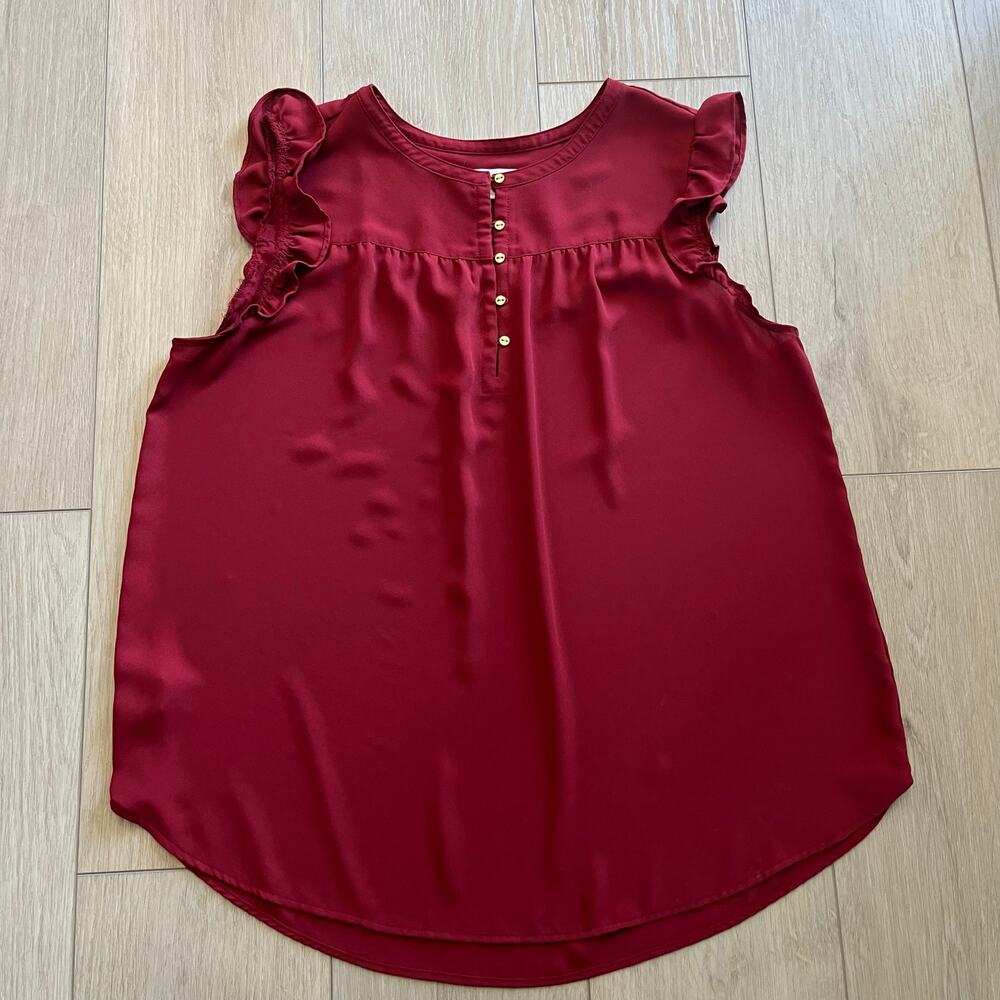 Loft Women’s Burgundy Flutter Sleeve Blouse Sz Large